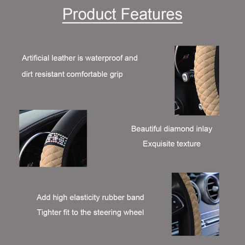 WLERIR Microfiber Leather Steering Wheel Cover with Anti-Slip Lining Universal Car Accessory for Steering Wheel with a Diameter of 14.5-15 inch (Beige) - Image 3