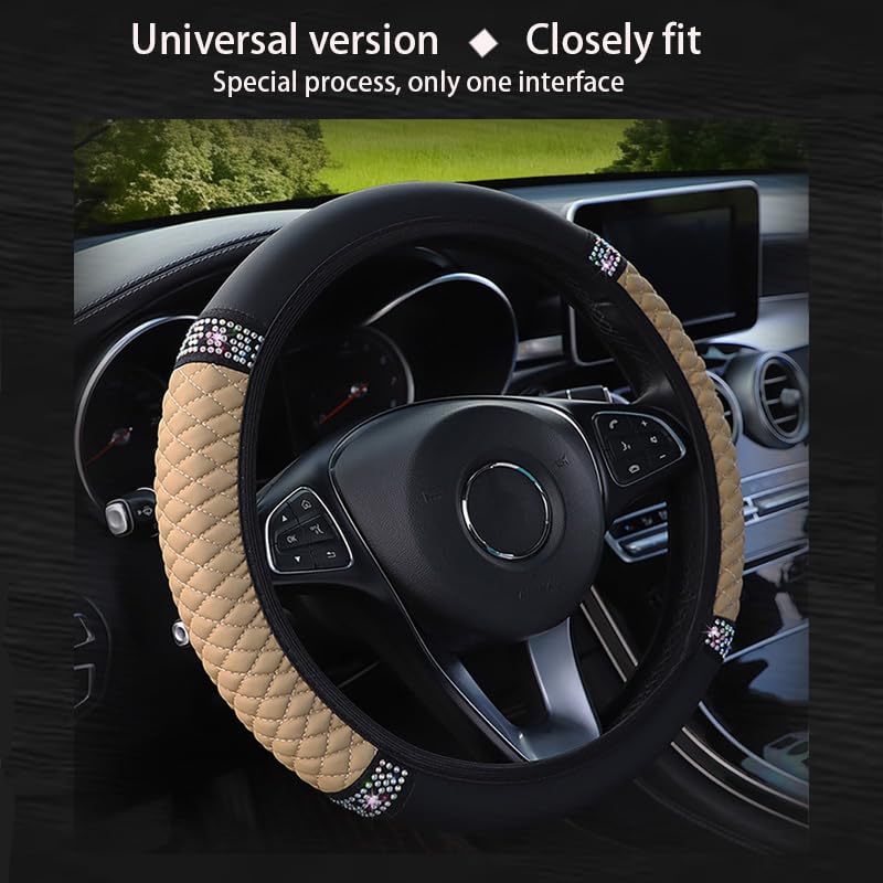 WLERIR Microfiber Leather Steering Wheel Cover with Anti-Slip Lining Universal Car Accessory for Steering Wheel with a Diameter of 14.5-15 inch (Beige) - Image 4
