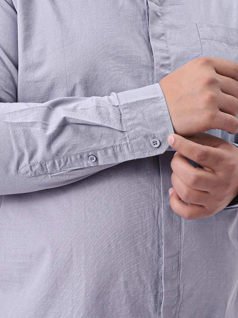 Urbano Fashion  Urbano Plus Men's Lavender Cotton Full Sleeve Regular Fit Casual Solid Shirt with Band Collar  | Best Price UAE