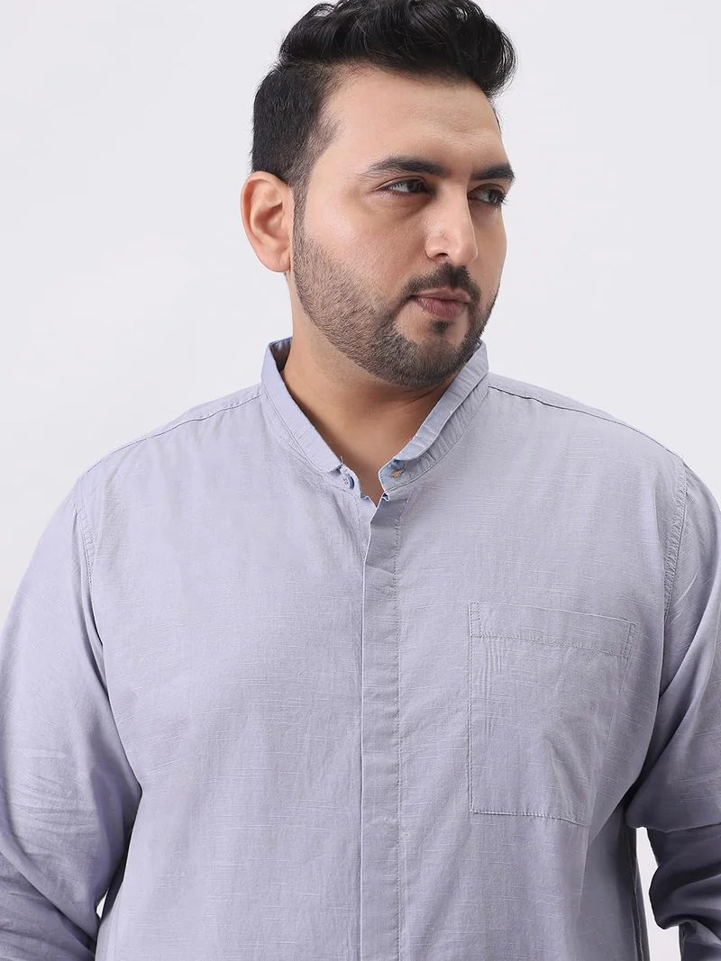 Urbano Fashion  Urbano Plus Men's Lavender Cotton Full Sleeve Regular Fit Casual Solid Shirt with Band Collar  | Best Price UAE