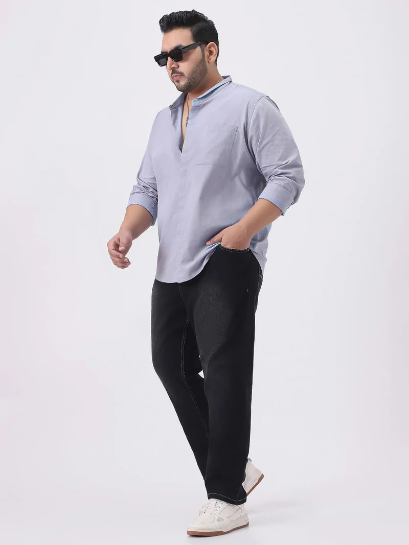 Urbano Fashion  Urbano Plus Men's Lavender Cotton Full Sleeve Regular Fit Casual Solid Shirt with Band Collar  | Best Price UAE