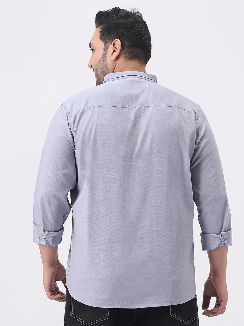 Urbano Fashion  Urbano Plus Men's Lavender Cotton Full Sleeve Regular Fit Casual Solid Shirt with Band Collar  | Best Price UAE