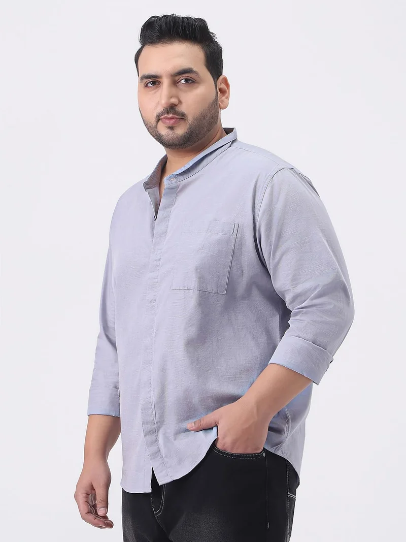 Urbano Plus Men's Lavender Cotton Full Sleeve Regular Fit Casual Solid Shirt with Band Collar