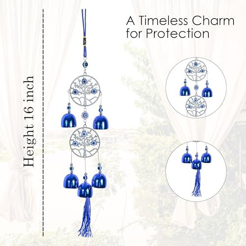ZAICUS 5-Bell Evil Eye Wind Chime – Protective Charm for Good Luck, Positive Energy, and Harmony, Decorative Hanging for Indoor & Outdoor Spaces, Ideal Gift for Loved Ones - Image 2