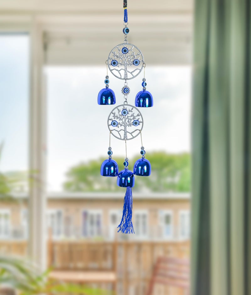 ZAICUS 5-Bell Evil Eye Wind Chime – Protective Charm for Good Luck, Positive Energy, and Harmony, Decorative Hanging for Indoor & Outdoor Spaces, Ideal Gift for Loved Ones - Image 1