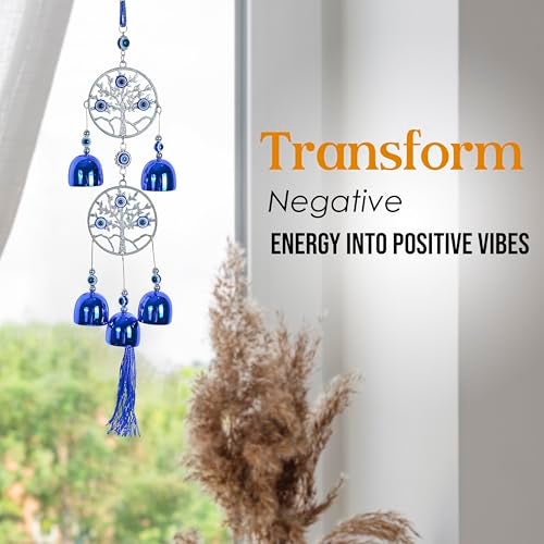 ZAICUS 5-Bell Evil Eye Wind Chime – Protective Charm for Good Luck, Positive Energy, and Harmony, Decorative Hanging for Indoor & Outdoor Spaces, Ideal Gift for Loved Ones - Image 3