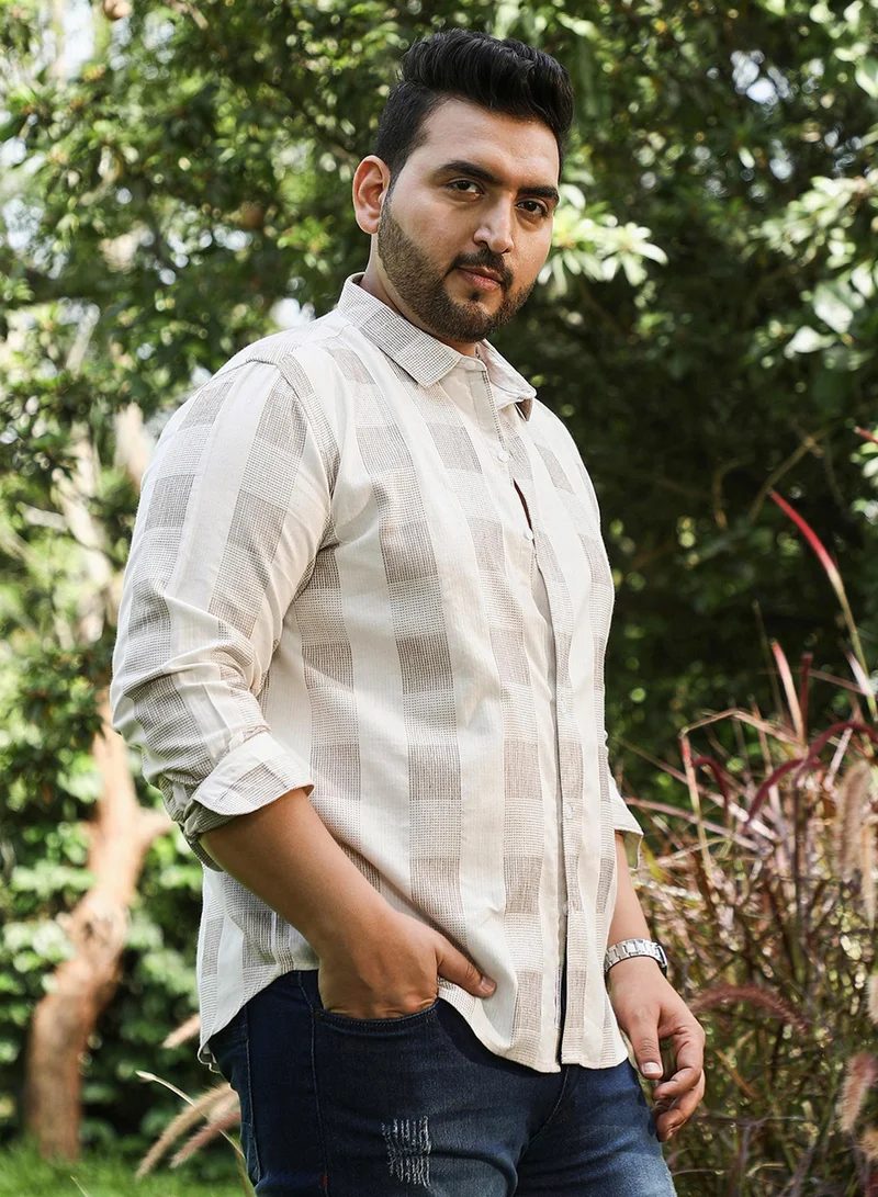 انستافاب بلس قميص رجالي كاروهات منقوش باللون الأبيض والرمادي الفاتح للملابس الكاجوال