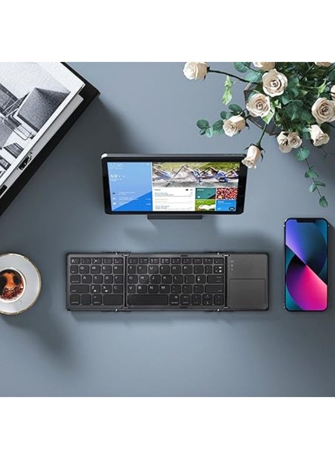 Generic - Lady House Foldable Bluetooth Keyboard, Pocket Size Portable Mini BT Wireless Keyboard with Touchpad for Android, Windows, PC, Tablet - Image 1
