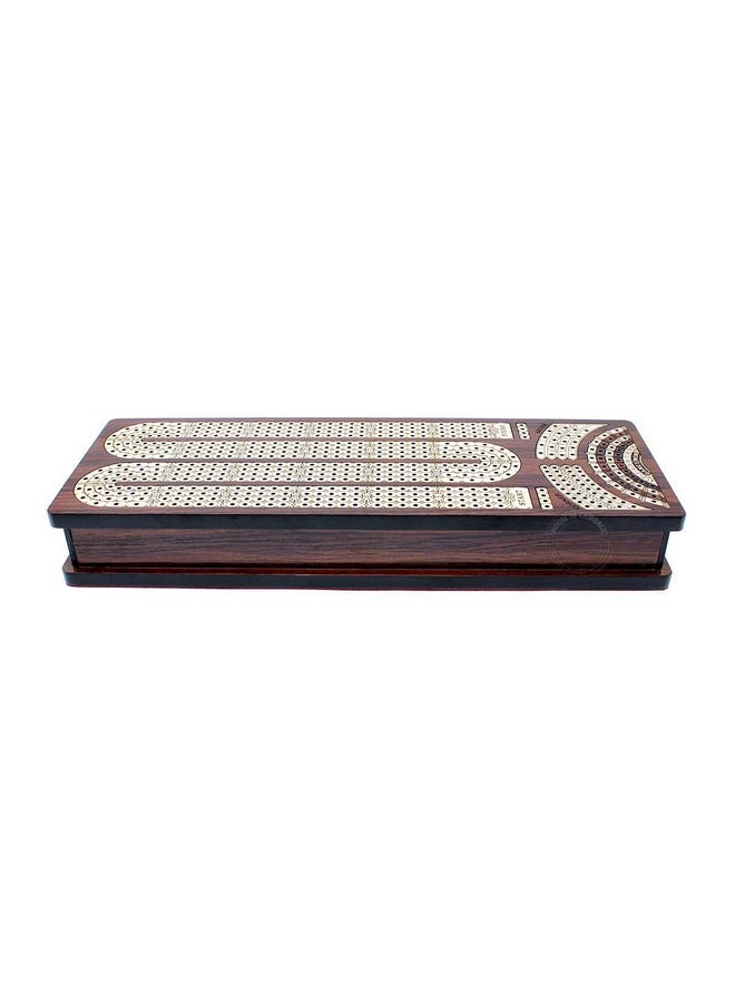 House of Cribbage - Continuous Cribbage Board / Box Inlaid In Rosewood / Maple : 4 Track Side Drawers With Score Marking Fields For Skunks Corners And Won Games - Image 1