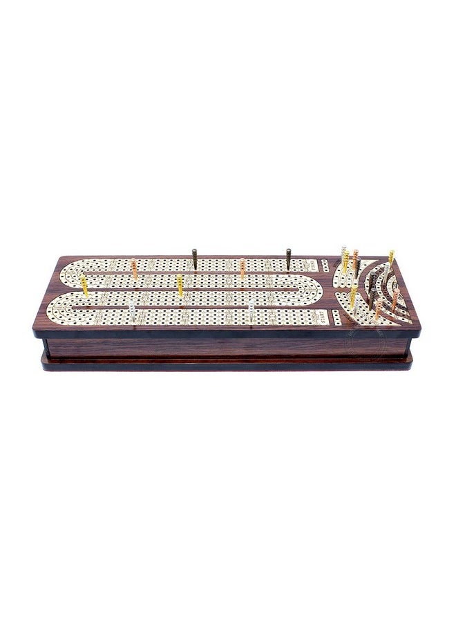 House of Cribbage - Continuous Cribbage Board / Box Inlaid In Rosewood / Maple : 4 Track Side Drawers With Score Marking Fields For Skunks Corners And Won Games - Image 1