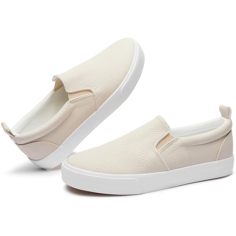 TUOPIN Womens Synthetic Leather Slip On Shoes,Padded Collar Slip on Sneakers for Women,Casual Loafers Walking Shoes(Taupe.US08) - Image 1