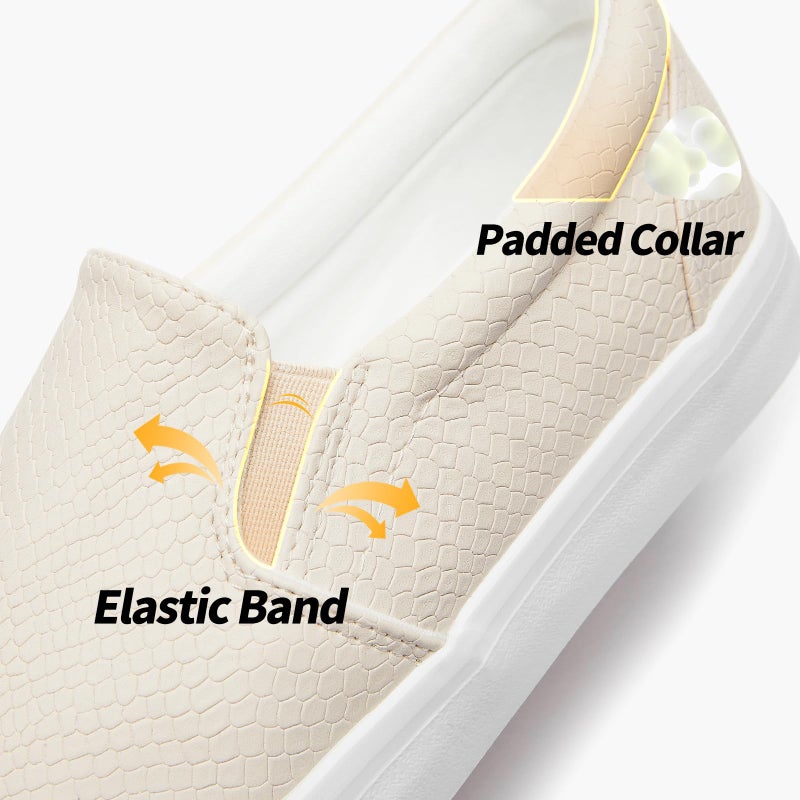 TUOPIN Womens Synthetic Leather Slip On Shoes,Padded Collar Slip on Sneakers for Women,Casual Loafers Walking Shoes(Taupe.US08) - Image 3