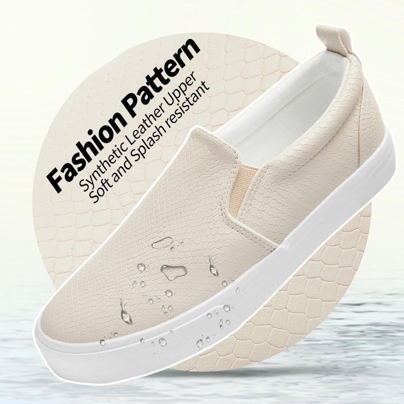 TUOPIN Womens Synthetic Leather Slip On Shoes,Padded Collar Slip on Sneakers for Women,Casual Loafers Walking Shoes(Taupe.US08) - Image 5