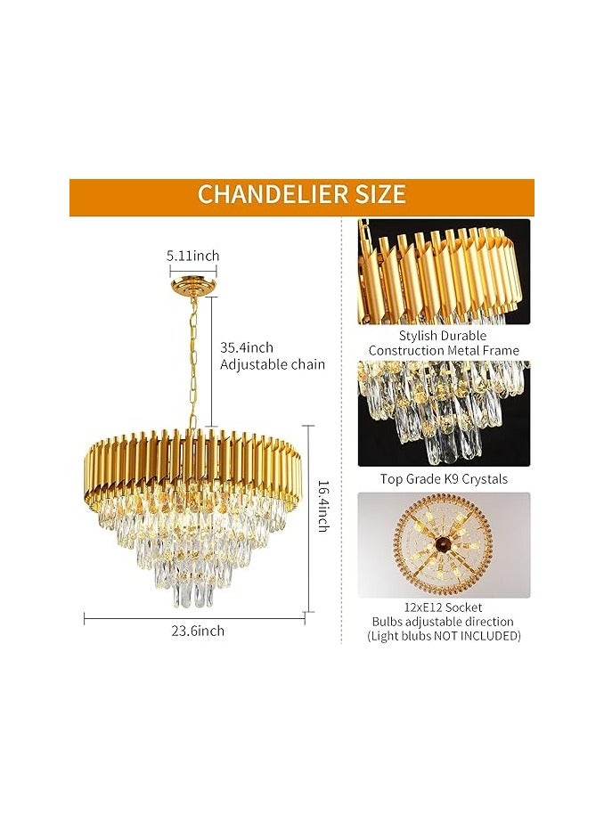 Luxury Crystal Chandelier, Modern Gold Tiered Design, LED Ceiling Light Fixture for Living Room, Dining Room,600MM SIZE, (Bulb Not Included)  - Image 5