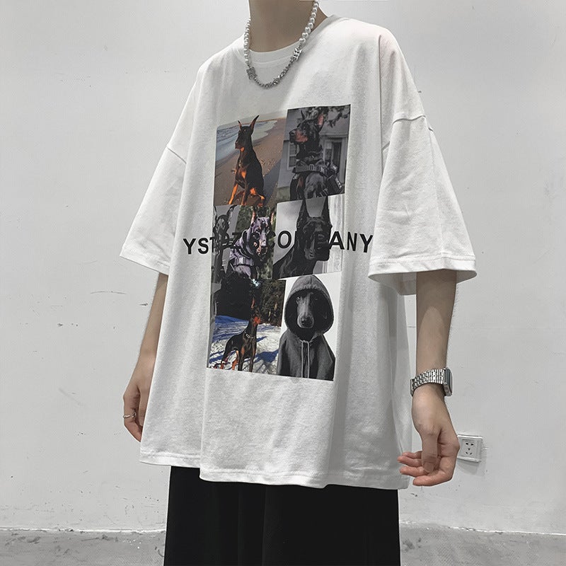 Hong Kong Style T-shirt Men's Short-sleeved Trendy Brand Boys' Top Summer Fashionable Loose Clothes European and American Printed ins Half-sleeved T-shirt - Image 3
