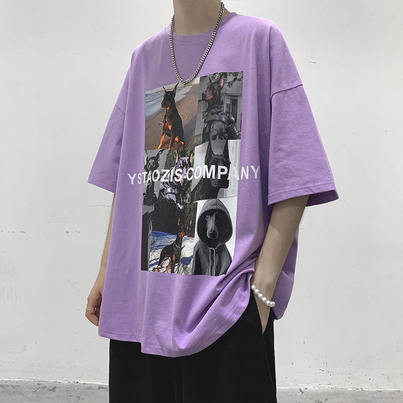 Hong Kong Style T-shirt Men's Short-sleeved Trendy Brand Boys' Top Summer Fashionable Loose Clothes European and American Printed ins Half-sleeved T-shirt - Image 1