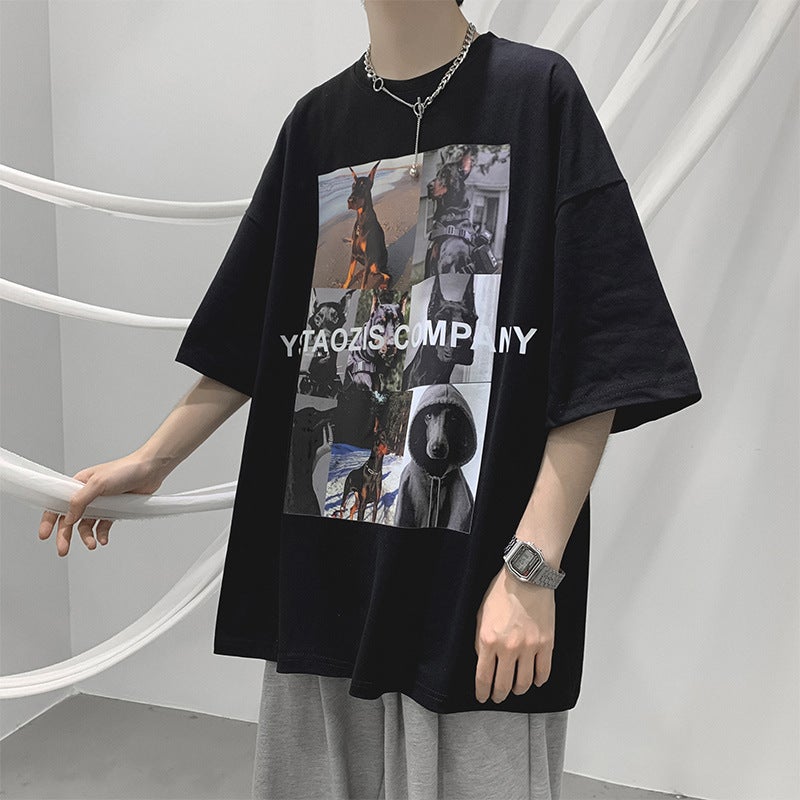 Hong Kong Style T-shirt Men's Short-sleeved Trendy Brand Boys' Top Summer Fashionable Loose Clothes European and American Printed ins Half-sleeved T-shirt - Image 2