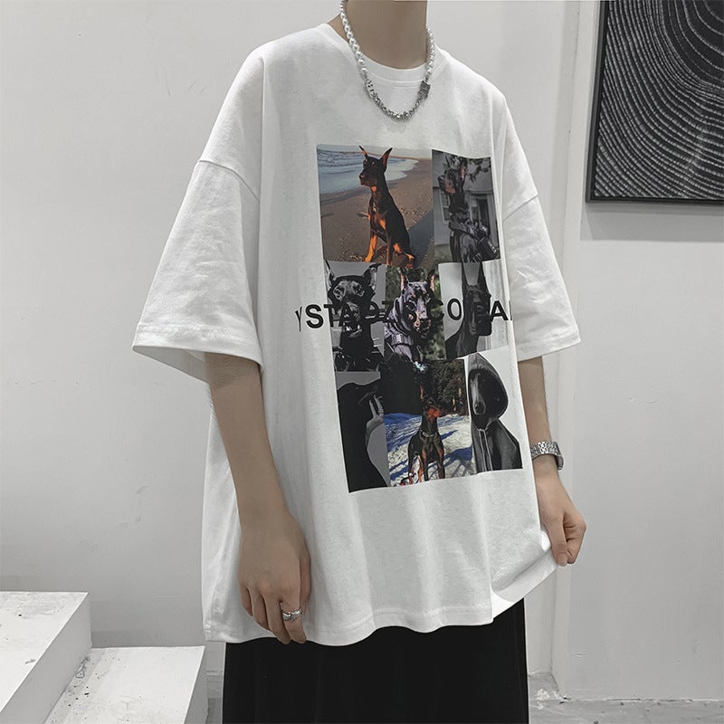Hong Kong Style T-shirt Men's Short-sleeved Trendy Brand Boys' Top Summer Fashionable Loose Clothes European and American Printed ins Half-sleeved T-shirt - Image 5