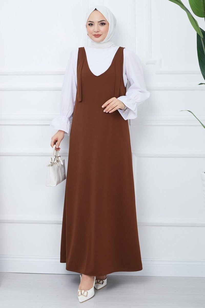 Hafsa Mina Nehir Knitted Vest Dress Brown HM2389 - Image 1