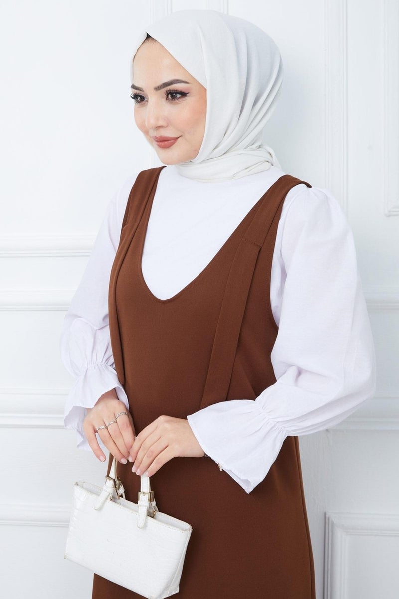Hafsa Mina Nehir Knitted Vest Dress Brown HM2389 - Image 4