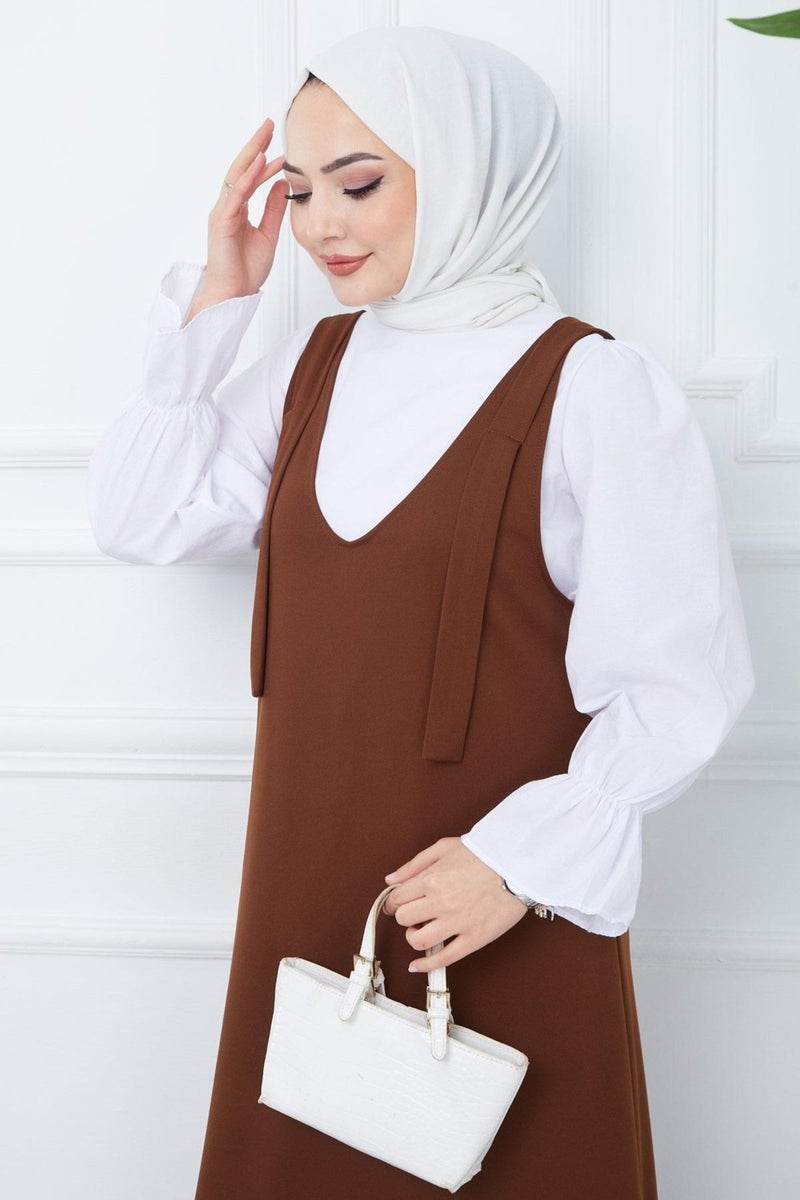Hafsa Mina Nehir Knitted Vest Dress Brown HM2389 - Image 3