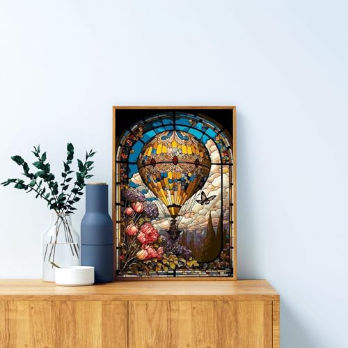 hkejoi Hot Air Balloon Diamond Painting Kits for Adults,Stained Glass Diamond Art Kits for Adults,Hot Air Balloon Gem Art Kits for Home Wall Decor 12x16 inch - Image 3