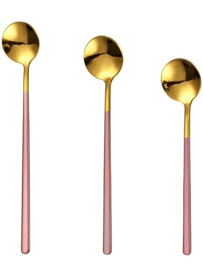 8 Piece Pink Stainless Steel Long Handle Spoon Set For Coffee And Honey Stirring - Image 1