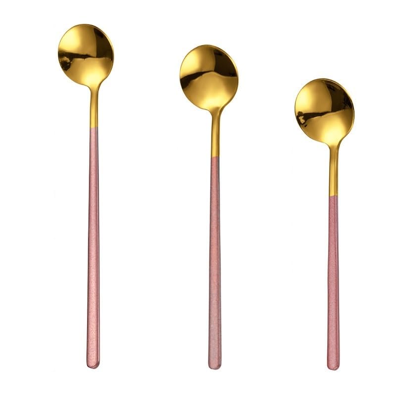 8 Piece Pink Stainless Steel Long Handle Spoon Set For Coffee And Honey Stirring - Image 2