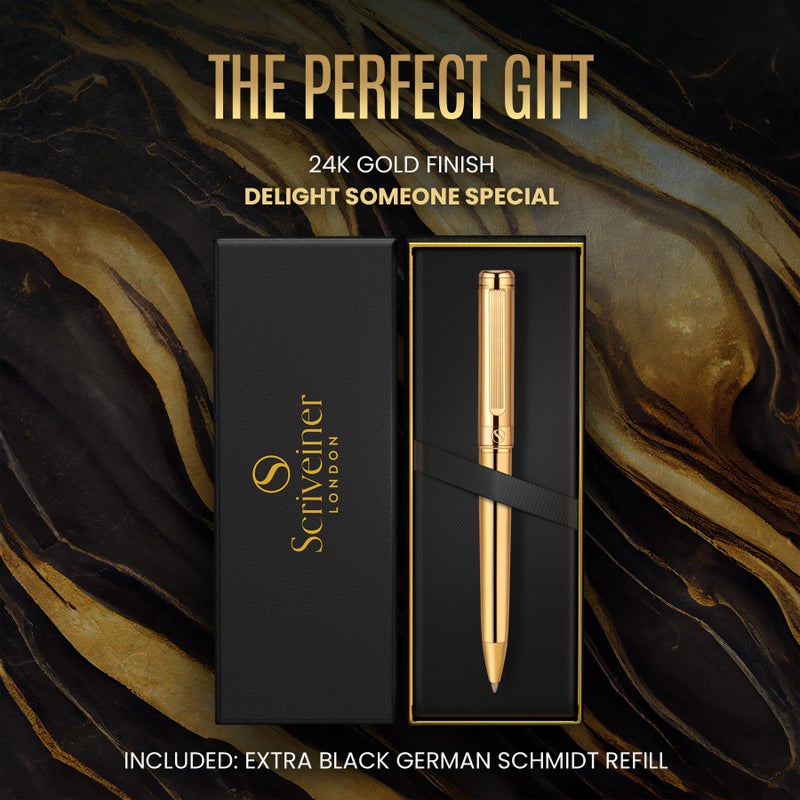 Scriveiner Gold Ballpoint Pen - Stunning Luxury Pen with 24K Gold Finish, Schmidt Black Refill, Best Ball Pen Gift Set for Men & Women, Professional Executive Office, Nice Fancy Designer Pens - Image 3