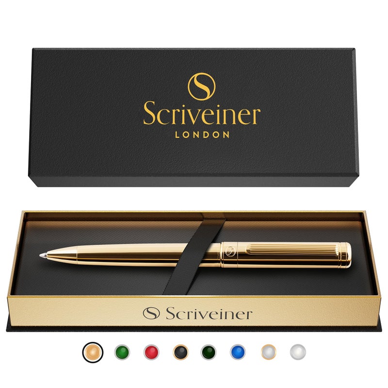 Scriveiner Gold Ballpoint Pen - Stunning Luxury Pen with 24K Gold Finish, Schmidt Black Refill, Best Ball Pen Gift Set for Men & Women, Professional Executive Office, Nice Fancy Designer Pens - Image 1