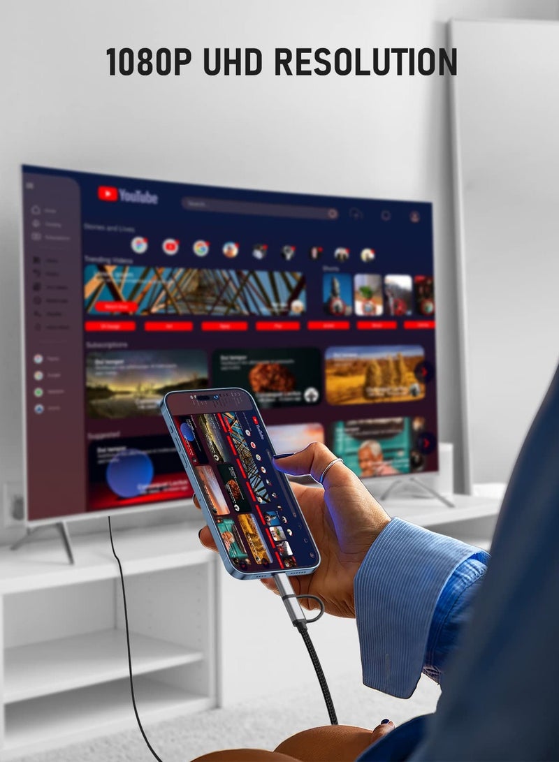 2-in-1 Lightning to HDMI Adapter for iPhone  Android, USB C to HDMI Cable, Type C to HDMI Cord, iPad, for iPad Sync Screen Connector Directly Connect on HDTV/Monitor/Projector - (2 m) - Image 4