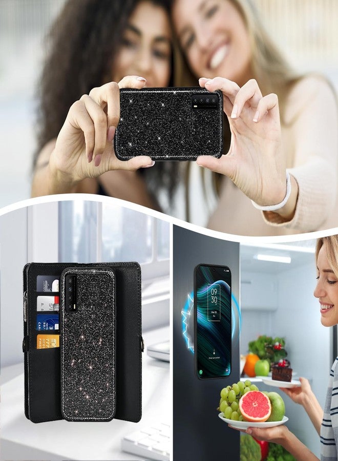 أسو ويش جراب هاتف Asuwish لهاتف TCL Stylus 5G 2022، مزود بسحاب، غطاء قابل للفصل، واقي شاشة من الزجاج المقوى، حبل تعليق، حزام معصم، حامل بطاقات ائتمان قابل للطي، لون أسود، TLC Stylo G5 6.81 T779W، للنساء - Image 5