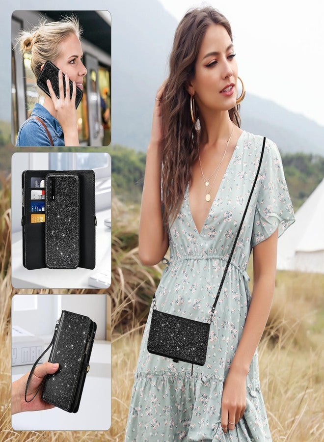 أسو ويش جراب هاتف Asuwish لهاتف TCL Stylus 5G 2022، مزود بسحاب، غطاء قابل للفصل، واقي شاشة من الزجاج المقوى، حبل تعليق، حزام معصم، حامل بطاقات ائتمان قابل للطي، لون أسود، TLC Stylo G5 6.81 T779W، للنساء - Image 3