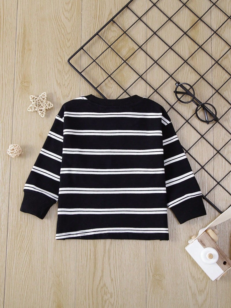 Korean Version ~ Essential Cotton Base Shirt for School, Baby Striped Embroidered T-Shirt, Boys and Girls Striped Cotton Thin Top - Image 5