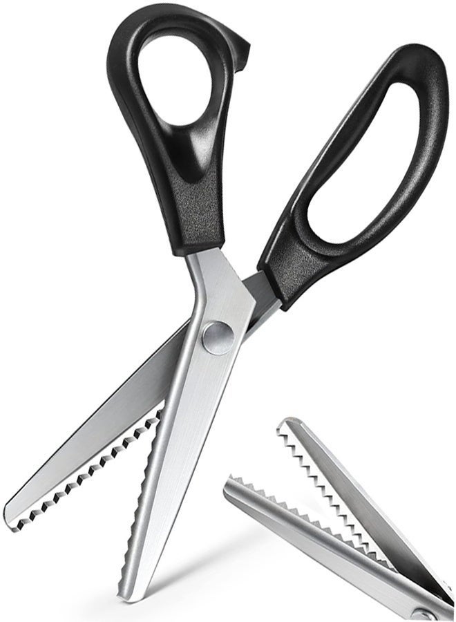 Pinking Shears for Fabric Cutting, Zig Zag Scissors, Scrapbook Scissors Decorative Edge for Adults, Great for Many Kinds of Sewing Fabrics Leather and Craft Paper, Professional Handheld Dressmaking - Image 1