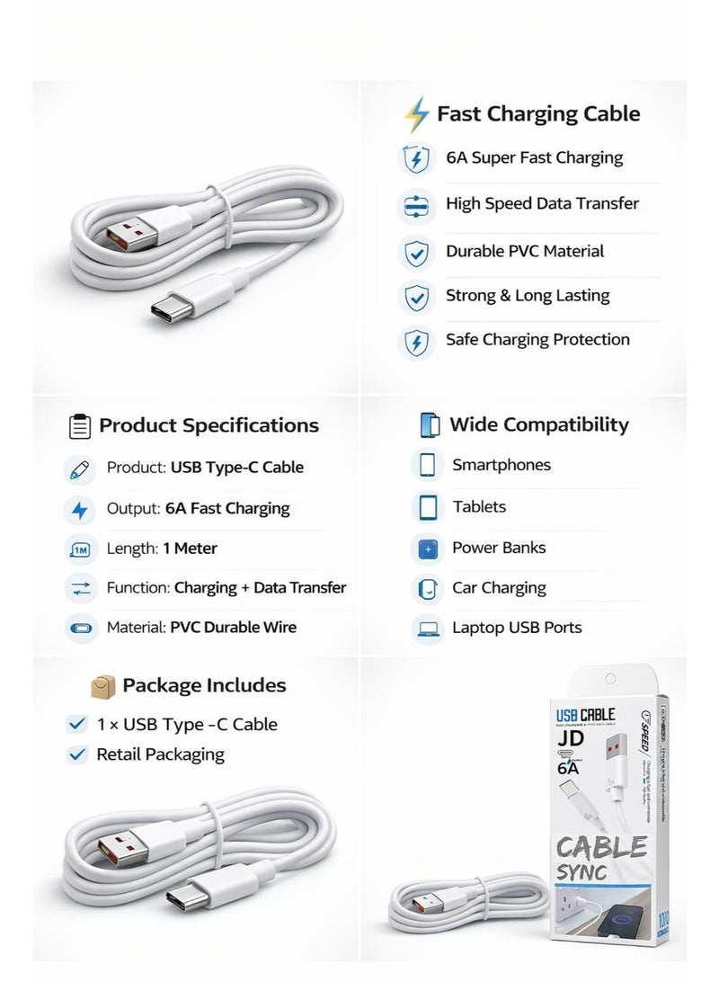 كابل شحن سريع USB Type-C للهواتف الذكية – يدعم الشحن ونقل البيانات - Image 3