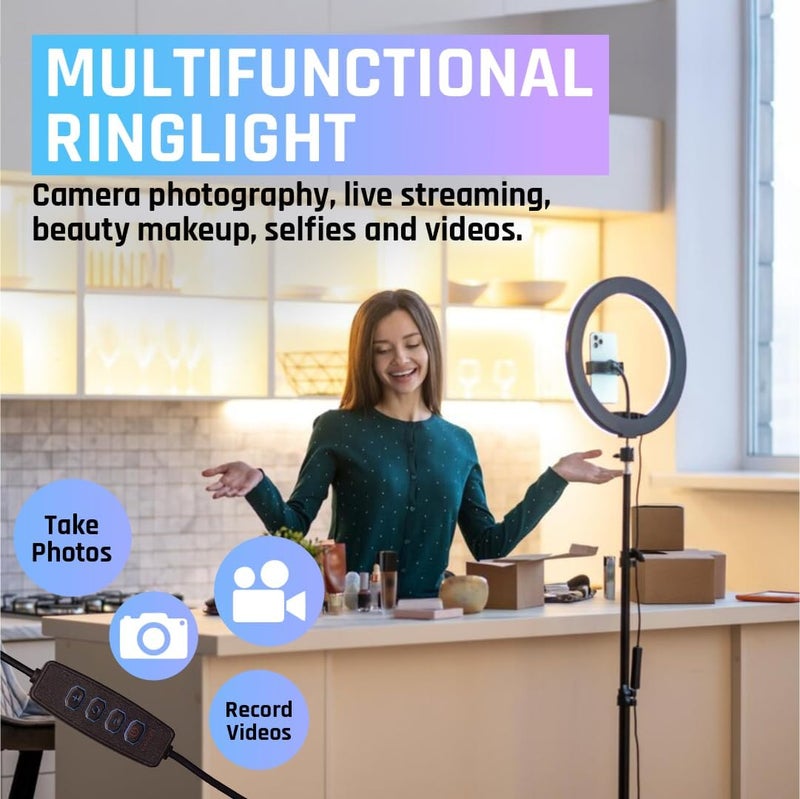 mobiwaves 10 Inch Professional LED Ring Light Kit with Phone Mount, Camera Mount and 7 Feet Tripod Stand for Vloggers, Makeup Artists, Youtubers and Influencers - Image 2