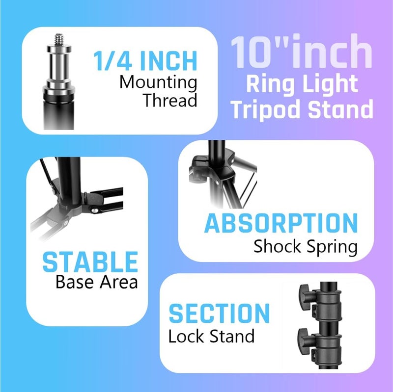 mobiwaves 10 Inch Professional LED Ring Light Kit with Phone Mount, Camera Mount and 7 Feet Tripod Stand for Vloggers, Makeup Artists, Youtubers and Influencers - Image 3