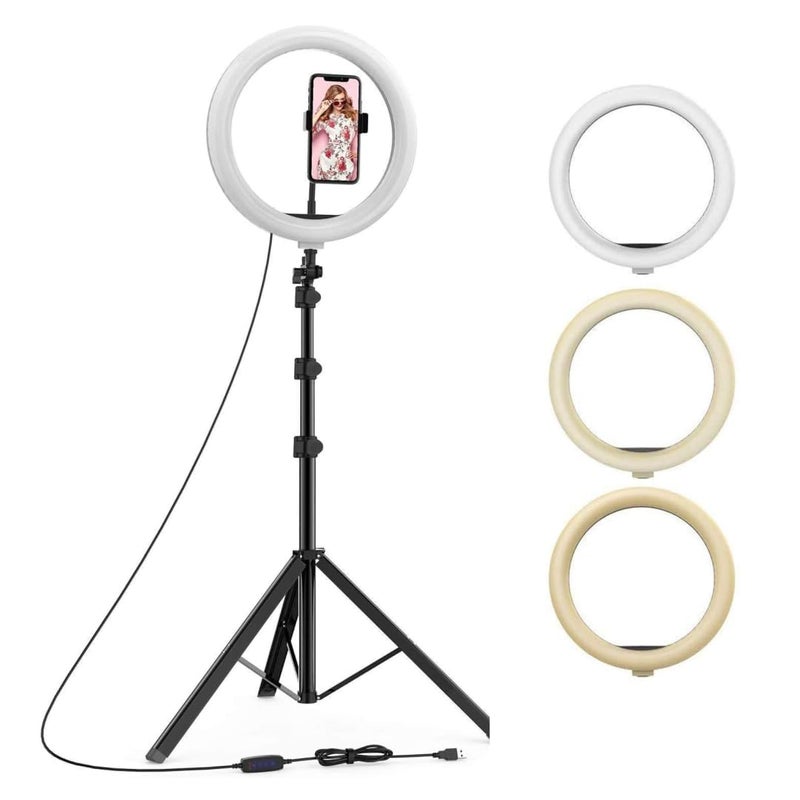 mobiwaves 10 Inch Professional LED Ring Light Kit with Phone Mount, Camera Mount and 7 Feet Tripod Stand for Vloggers, Makeup Artists, Youtubers and Influencers - Image 1