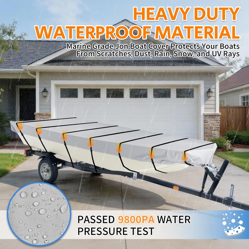 iCOVER Jon Boat Cover 16ft, Heavy Duty Waterproof Marine Grade Polyester Canvas Mooring Cover, Anti-UV Trailerable Jon Boat Covers, Fits Boats 16' Long Beam Width up to 75", Grey - Image 4