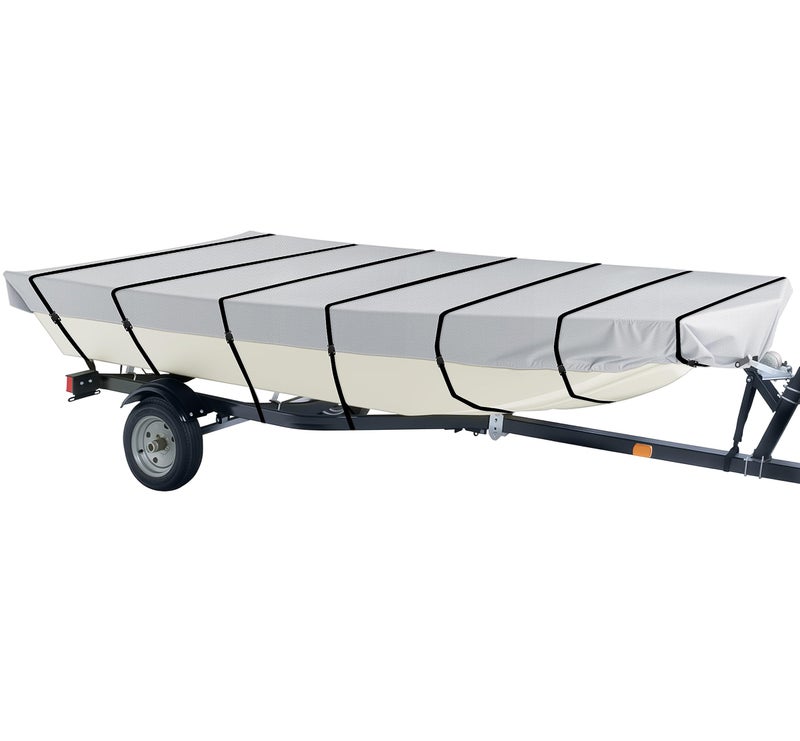 iCOVER Jon Boat Cover 16ft, Heavy Duty Waterproof Marine Grade Polyester Canvas Mooring Cover, Anti-UV Trailerable Jon Boat Covers, Fits Boats 16' Long Beam Width up to 75", Grey - Image 1