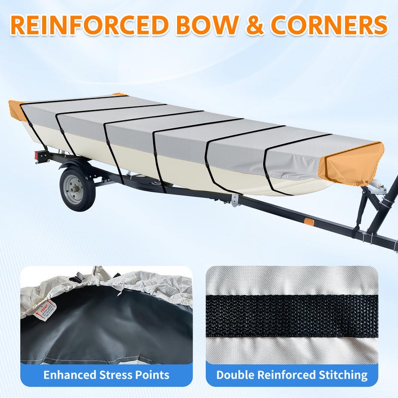 iCOVER Jon Boat Cover 16ft, Heavy Duty Waterproof Marine Grade Polyester Canvas Mooring Cover, Anti-UV Trailerable Jon Boat Covers, Fits Boats 16' Long Beam Width up to 75", Grey - Image 5