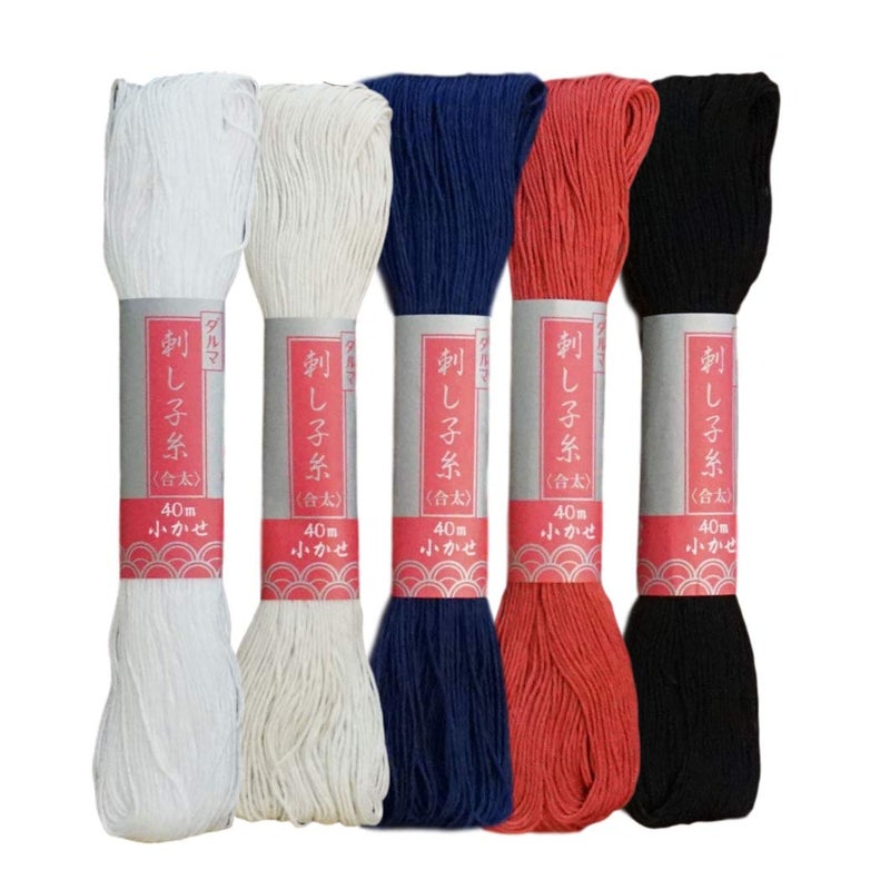 Daruma Yokota Sashiko Thread 5 Skein Essential Color Set Thick Sashiko Thread  Futo
