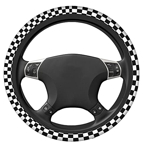 Swono Chess Board Black Car Neoprene Steering Wheel Cover Abstract Black and White Checkerboard 15 Inch Anti-Slip Wheel Wrap Case Protector for SUV Sedan Vans Trucks - Image 2