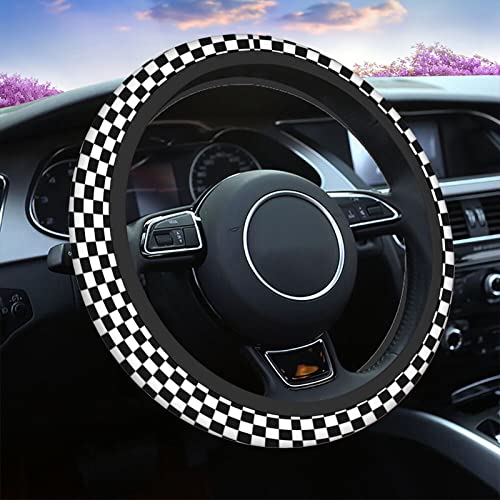 Swono Chess Board Black Car Neoprene Steering Wheel Cover Abstract Black and White Checkerboard 15 Inch Anti-Slip Wheel Wrap Case Protector for SUV Sedan Vans Trucks - Image 1