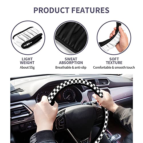 Swono Chess Board Black Car Neoprene Steering Wheel Cover Abstract Black and White Checkerboard 15 Inch Anti-Slip Wheel Wrap Case Protector for SUV Sedan Vans Trucks - Image 4