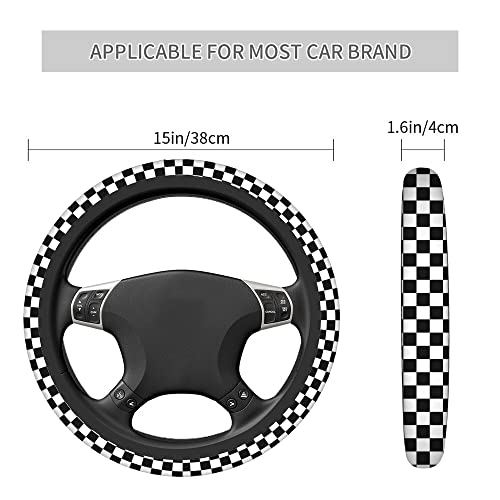 Swono Chess Board Black Car Neoprene Steering Wheel Cover Abstract Black and White Checkerboard 15 Inch Anti-Slip Wheel Wrap Case Protector for SUV Sedan Vans Trucks - Image 3