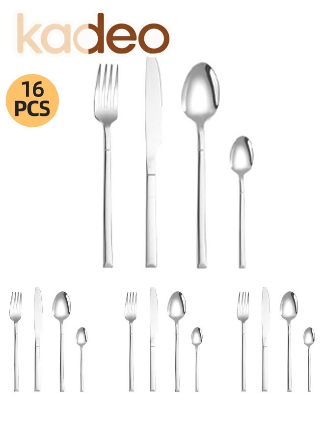 kadeo Silverware Set for 4, 16 Piece Heavy Duty Stainless Steel Flatware Utensils Cutlery Set Including Steak Knife Fork and Spoon, Dishwasher Safe, Gift Package for Wedding Housewarming - Image 1