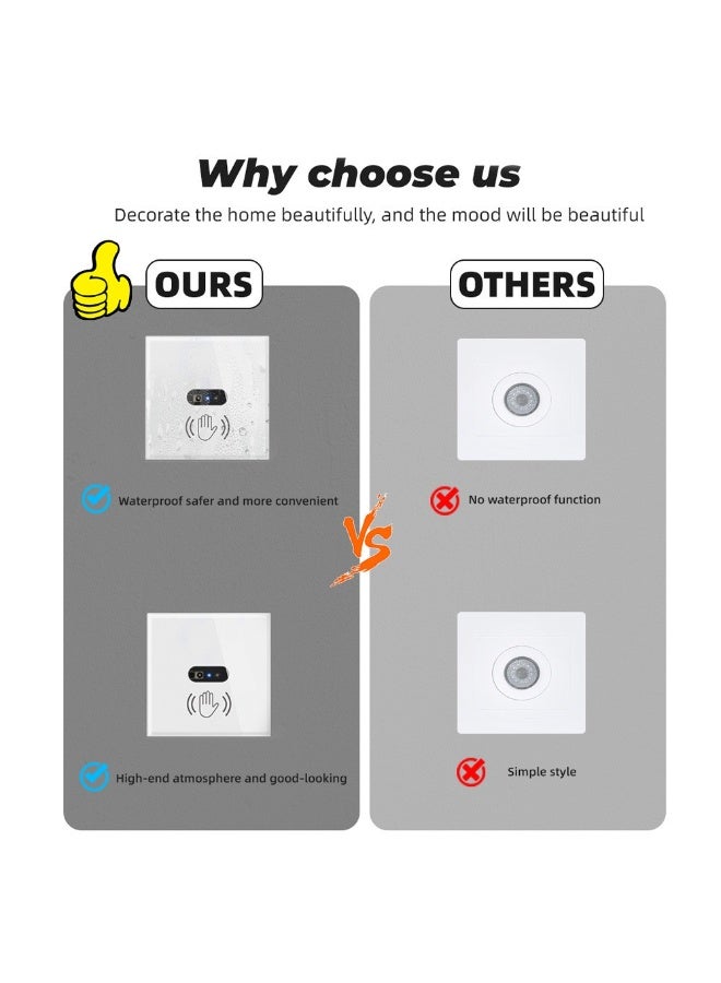 أورا سيليكت 2 قطعة مفتاح إضاءة مستشعر الحركة الذكي |مفتاح إضاءة ذكي يعمل بالأشعة تحت الحمراء ومفتاح حائط يعمل بالأشعة تحت الحمراء | لا يمكن لمسه 10 سم للكشف |سلك محايد مطلوب | للمنزل والفندق - Image 4