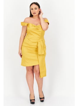 Collective The Label Women Plus Size  Plain Off Shoulder Mini Dress, Gold  - Image 1